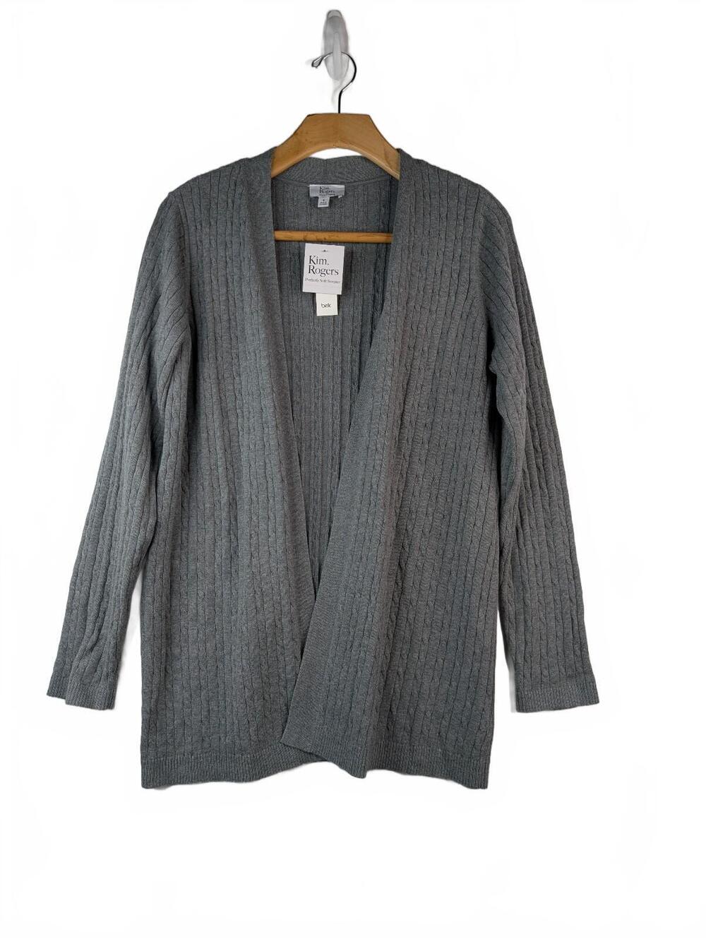 NWT Kim Rogers Women's Light Heather Gray Long Sleeve Cable Knit Cardigan Size S